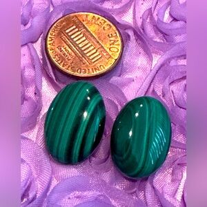 Oval genuine malachite cabochon earrings w/ 14K gold posts & backs